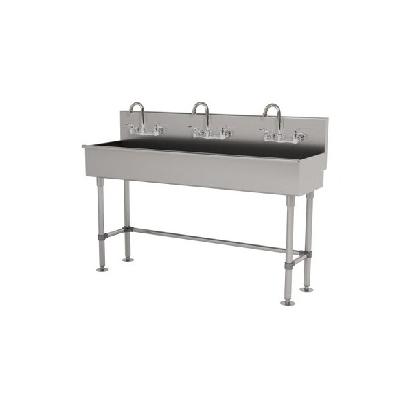 3 Station 16 Ga. 304 SS Floor Mt Square Corner Sink - Faucet Included